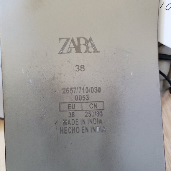 BNWT ZARA leather chunky braided flat thong sandals (7.5) olive - Picture 3 of 8